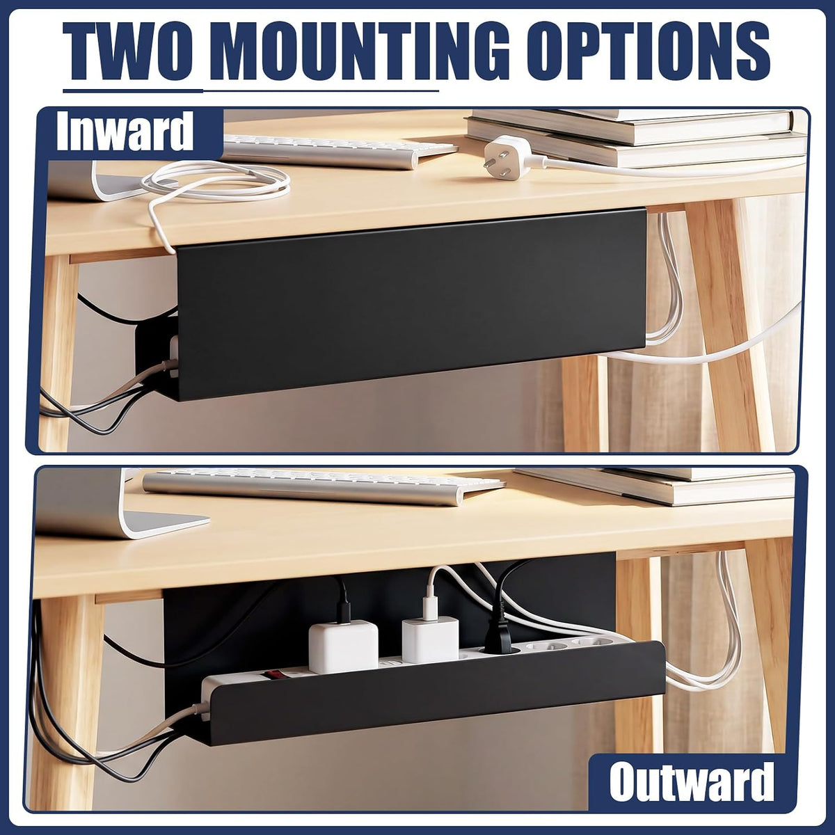 2 Pack Under Desk Cable Management Tray,Hold 11 lbs, 16 x 5 x 3 Inch, Black
