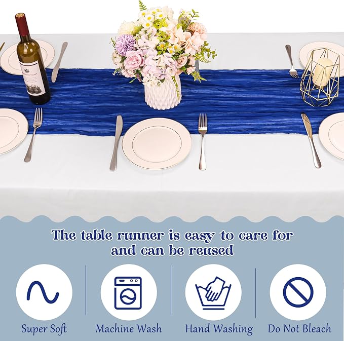 10 Pack Royal Blue Cheesecloth Table Runner 10FT Boho Gauze Fabric Table Runner
