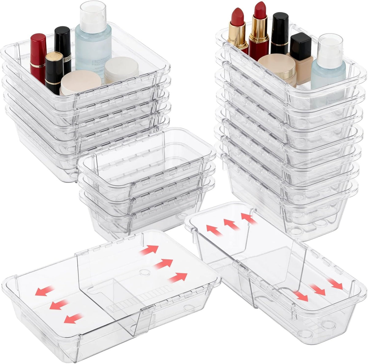 15 Pcs Expandable Drawer Organizer,Adjustable Drawer Organizer,2-Size,Clear