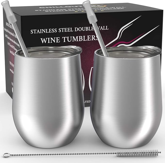 CHILLOUT LIFE 12 oz Stainless Steel Wine Tumblers 2 Pack