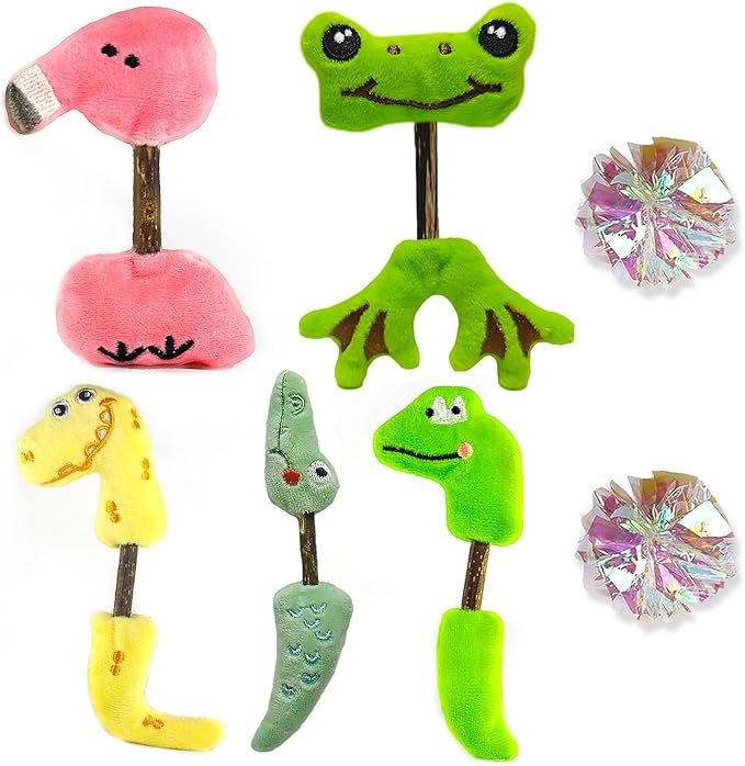 Interactive Cat Toys Set, Silvervine Chew Sticks and Cat Crinkle Balls, Indoor Cat Toys for Exercise and Dental Care, for All Cat Breeds (7 Pack)