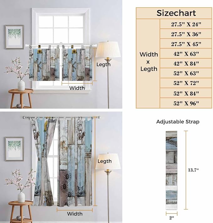 Blue Grey Wooden Living Room Curtains 84 Inch Length, Window Curtains Tab Top