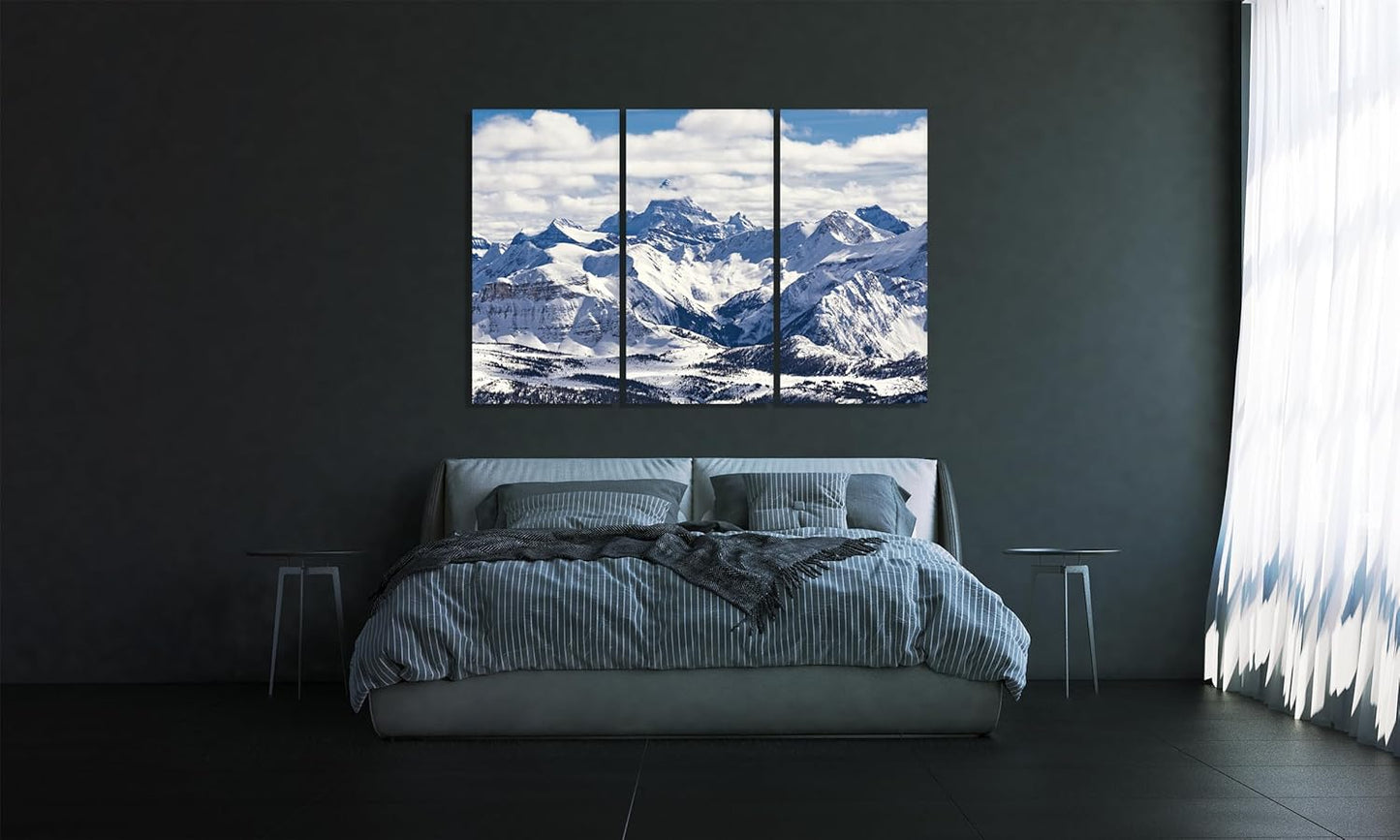 Nature Wall Art Prints - Ocean Forest Mountain Lake Canvas Landscapes - Small to Extra Large Living Room Bedroom Kitchen Bathroom Décor (Snowy Mountains Landscape, 31L" x 47W" - 3 Panels)
