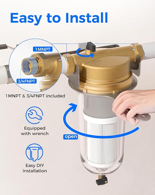 Waterdrop Mega Spin Down Sediment Filter, Reusable Whole House Water Filter