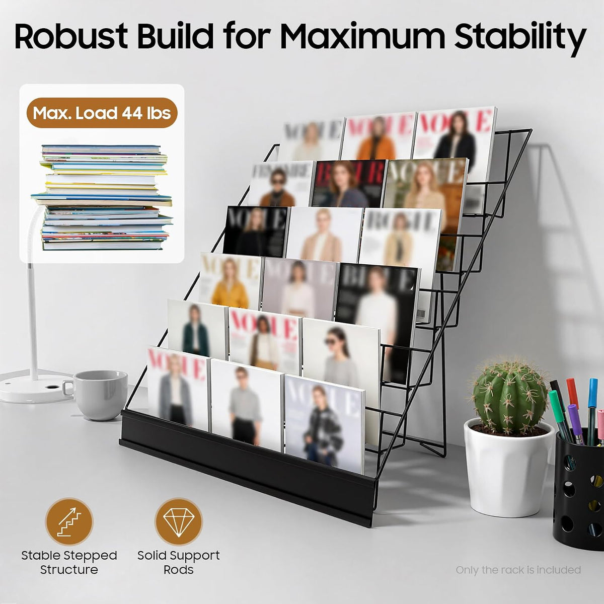 6 Tier Wire Book Display Rack Shelf, Black Book Signing Rack Tabletop Magazine Comic Display Racks for Library Classroom Picture Literature Brochure, Card Shelf Holder Stand 18" x 11" x 17.5"