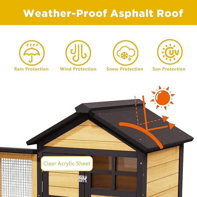 Chicken Coop, Chicken Run,Small Wooden Duck Coop Outdoor 2-Tier Hen House All Weather Used Poultry Quail Cage Rabbit Pet Hutch House with Ramp for Small Animals (Yellow Black)