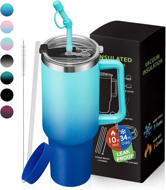 BENZZO 40 oz Tumbler with Handle Straw and 2-in-1 Lid Made of Metal Travel Mug