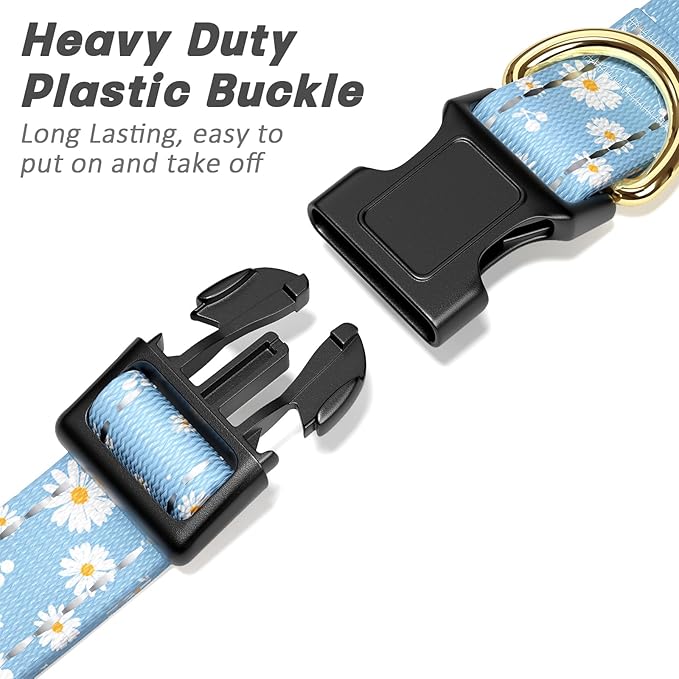 Reflective Dog Collar for Extra Small Dogs, Cute Daisy Theme Adjustable Heavy-Duty Nylon Puppy Collar for Boy and Girl Female, Soft Pet Accessories with Quick Release Buckle, Neck 8-12", Blue