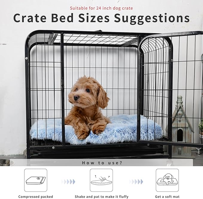 nononfish Dog Crate Bed for Small Dogs Washable Orthopedic Flat for Inside Crate Cages Kennel House Sofa Plush Comfy Sleeping,Gradient Blue 24 in