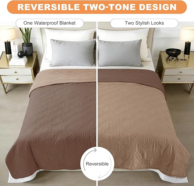 100% Waterproof Dog Couch Protector, Triple-Layer Waterproof Dog Bed Cover Pet Blanket Reversible 2-Tone Sofa Shield, Non-Slip Furniture Guard for Pets(82×92 Inch, Brown+Taupe)