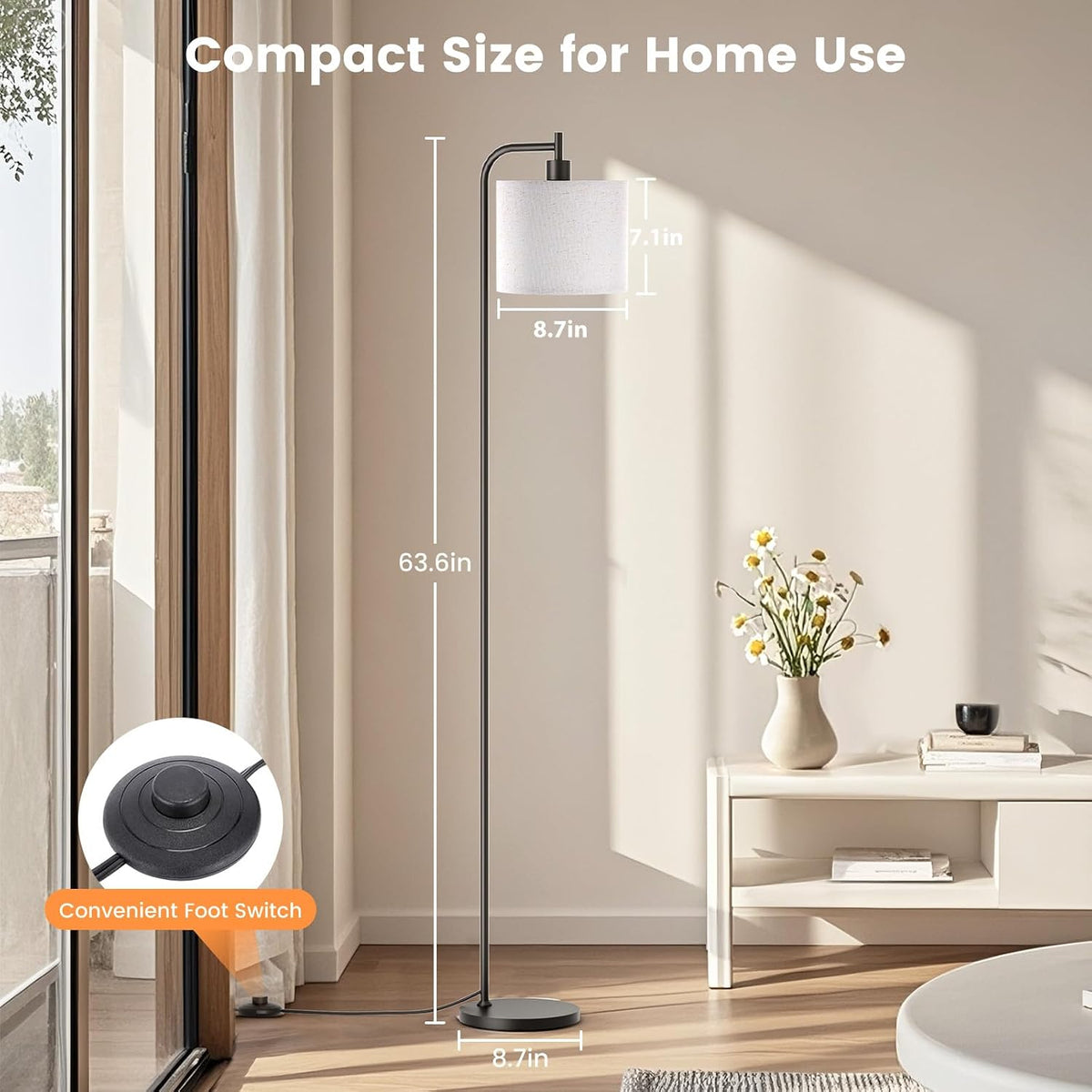 SIBRILLE Floor Lamp for Living Room, Tall Standing Lamp with Linen Shade