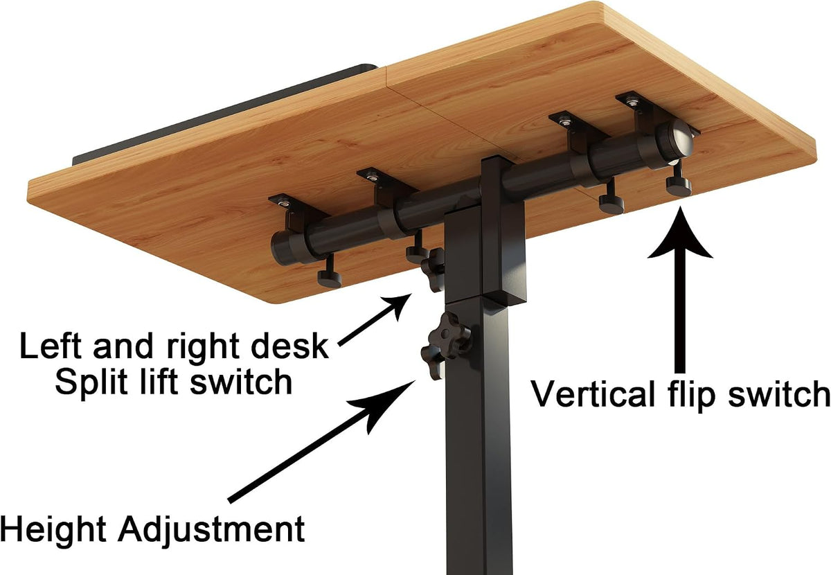 TigerDad Mobile Adjustable Height Laptop Stand PC Computer Portable Notebook Swivel Laptop Desk Rolling Table Desk Cart Tiltable with Wheels Casters& Mouse Pad Table (Wood)