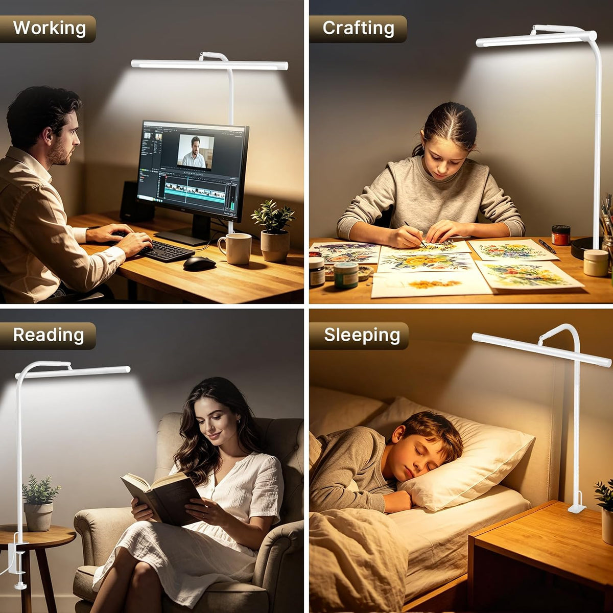 LED Desk Lamp with Clamp, Eye-Caring Dimmable Desk Light for Home Office
