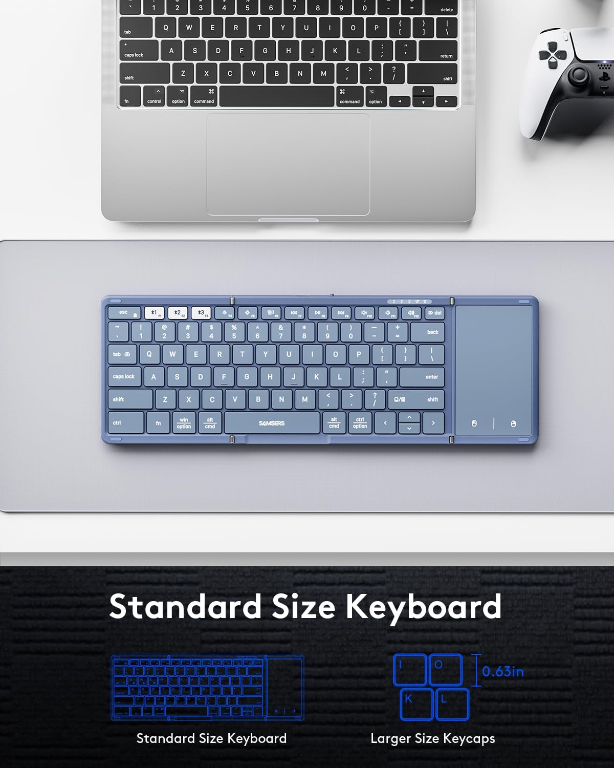 Samsers Full-Size Foldable Bluetooth Keyboard with Large Touchpad, Blue