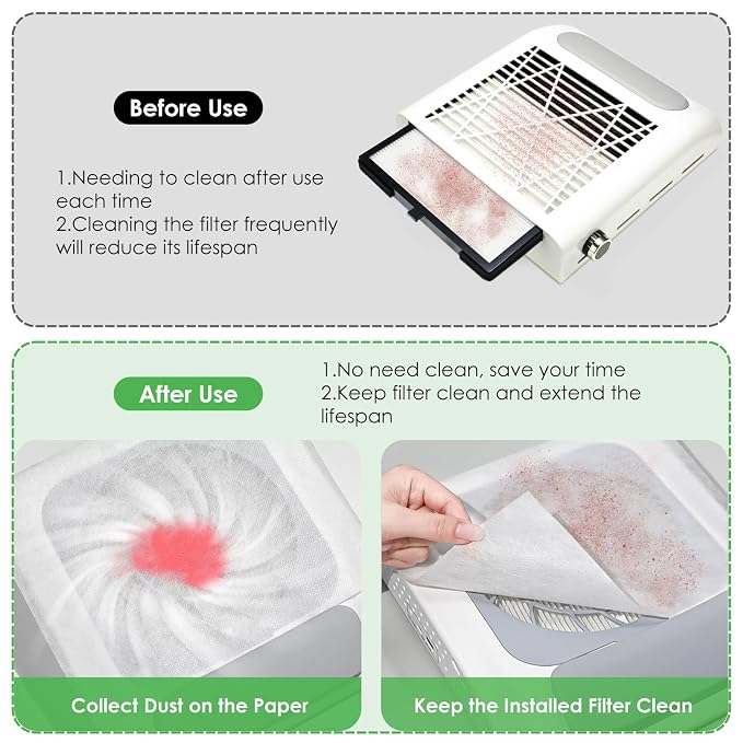 300 Sheets Nail Dust Collector Filter Paper: Disposable Dust Vacuum Filter