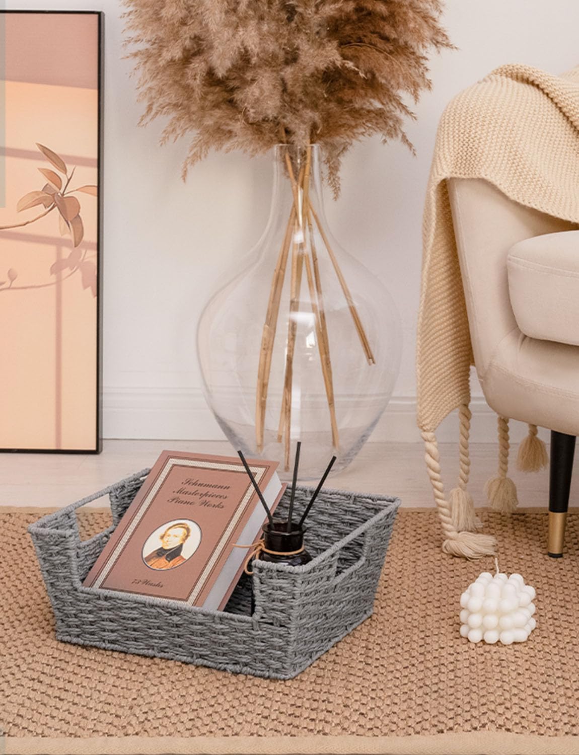 StorageWorks Pantry Baskets for Organizing, Paper Rope Grey Baskets, 2 Pack