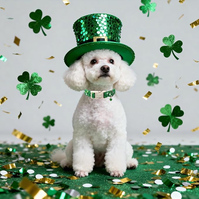 St. Patrick's Day Dog Collar for Small Dogs - Bold Green Lucky Clover Dog Collars, Cute Irish Party Shamrock Puppy Collar, Lightweight Adjustable St. Patricks Day Pet Collars S