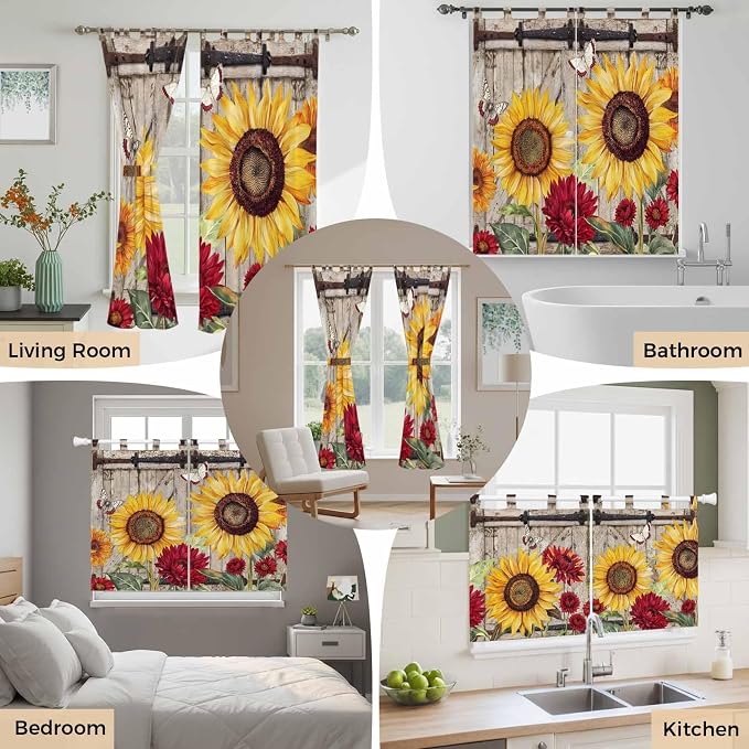 Sunflowers Living Room Curtains 96 Inch Length, Window Curtains Tab Top
