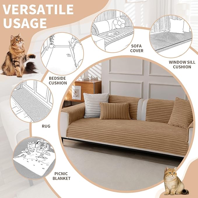 Waterproof Couch Cover & Sofa Cover, Couch Covers for Sofa Washable Non-Slip, Soft Dog Bed Protector for Sectional, Loveseat, Living Room, Car & RV Furniture (Khaki, 23"x23" 2 Pack)