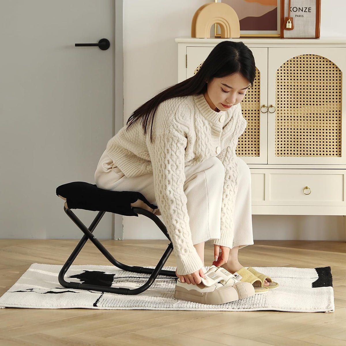 LITA Folding Ottoman, Upholstered Folding Foot Rest Stool for Living Room