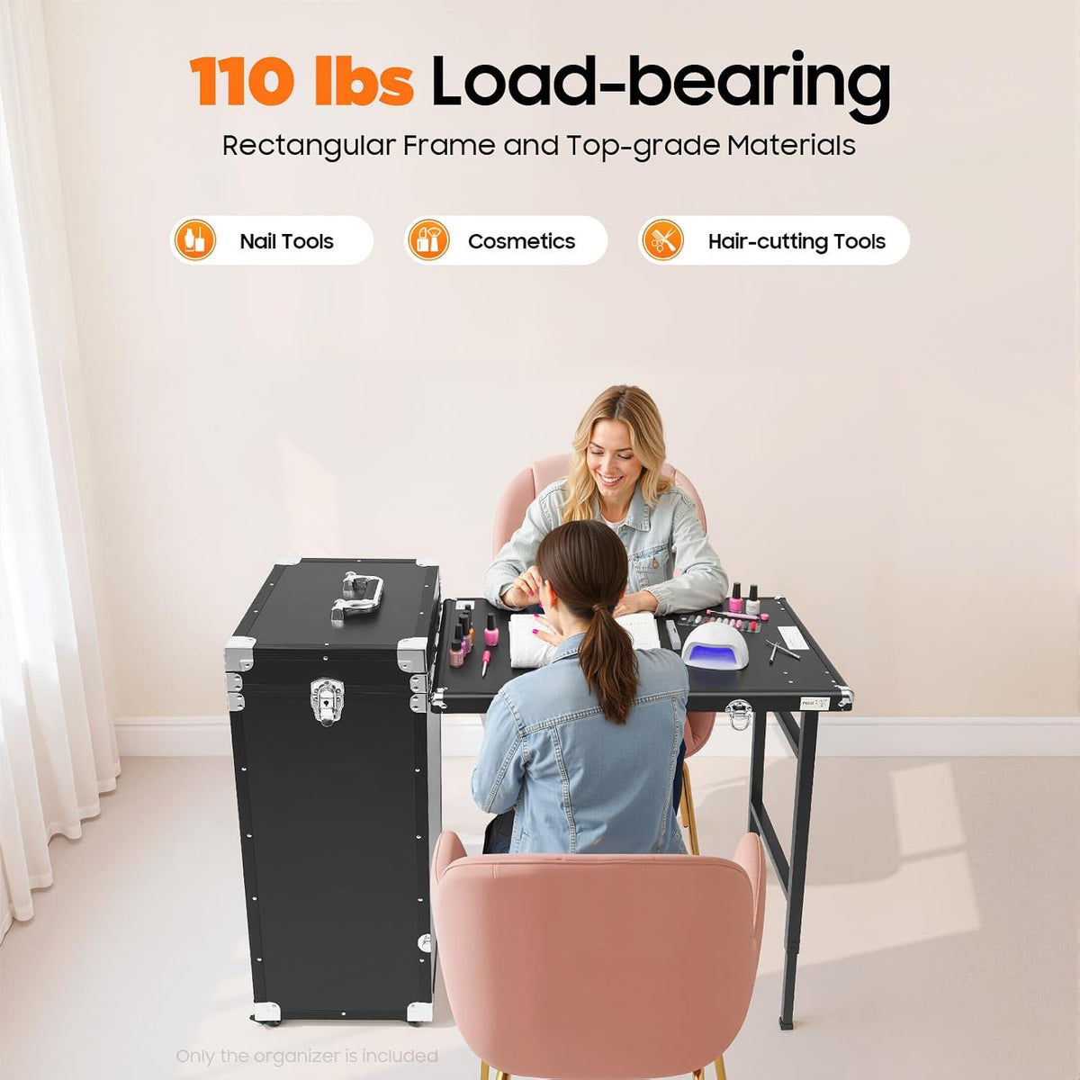 Manicure Table for Nail Technicians, Nail Table Mobile Station Rolling Makeup Travel Case, Foldable Nail Table with Speakers, Travel Cosmetic Trolley Storage Organizer Portable Nail Desk