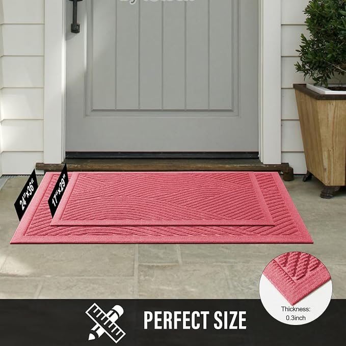 HIYARD Sturdy Front Door Mat, Absorbent Muddy Dirt Resist Welcome Door Mats