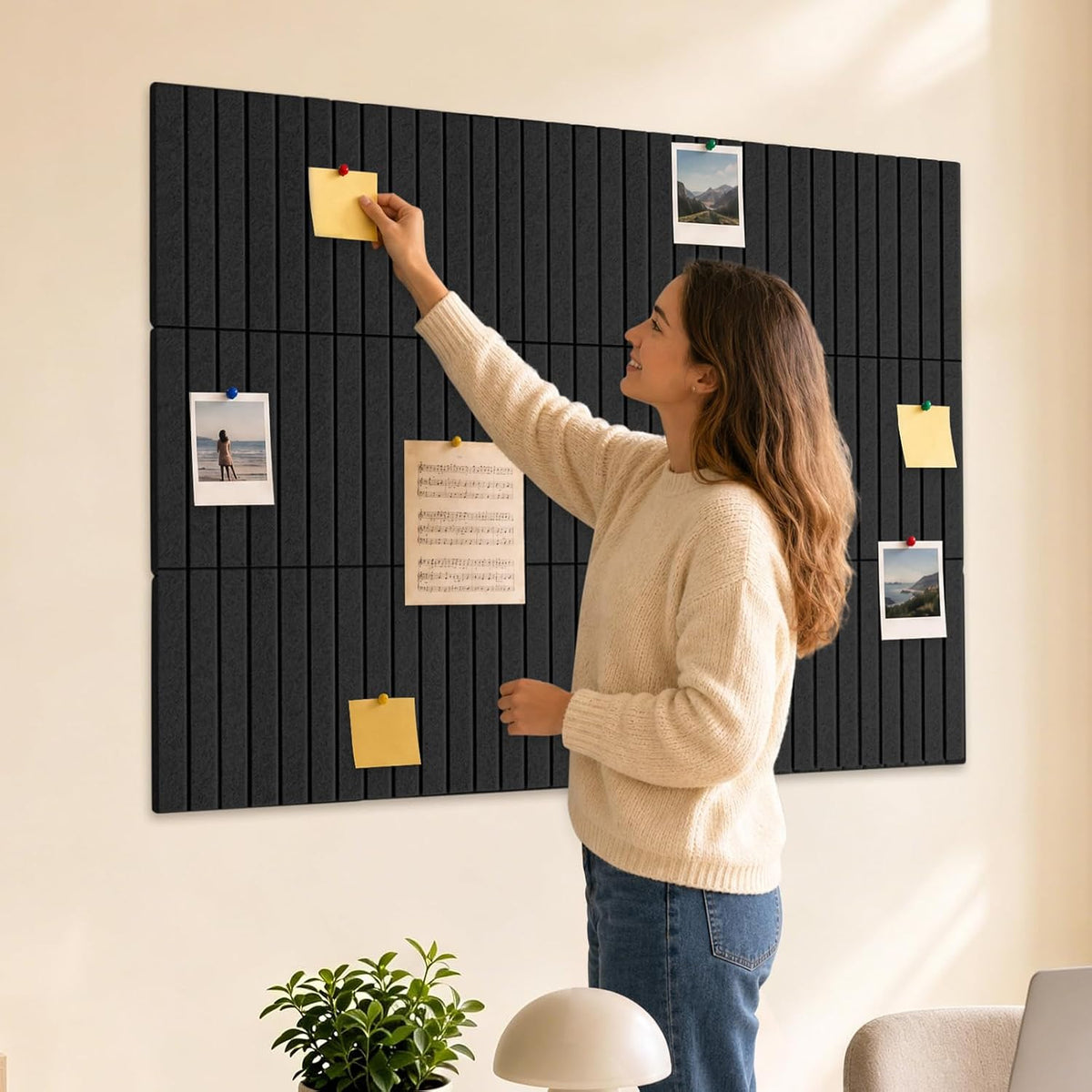 Large Felt Bulletin Board 48" x 36" Cork Board Alternative-12 Pack with 70 Safe Removable Adhesive Tabs, 35 Pushpins Notice Board for Walls Home Office Classroom Pin Board -Gray
