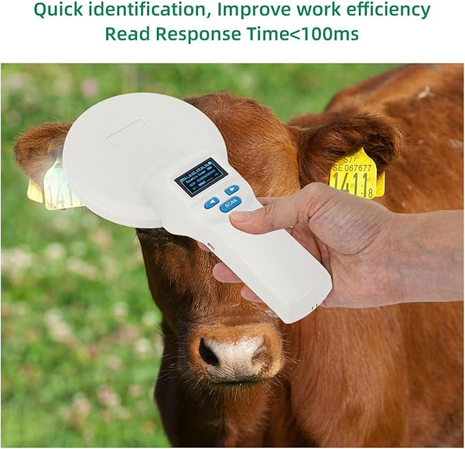 Pet Microchip Scanner with Bluetooth,Large OLED Display Bluetooth USB Connection Animal Tag Reader with Storage, Portable for Animal Management Railway Inspection