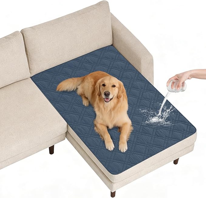 100% Waterproof Dog Couch Protector, Triple-Layer Waterproof Dog Bed Cover Pet Blanket Reversible 2-Tone Sofa Shield, Non-Slip Furniture Guard for Pets(42×50 Inch, Blue+Navy Blue)