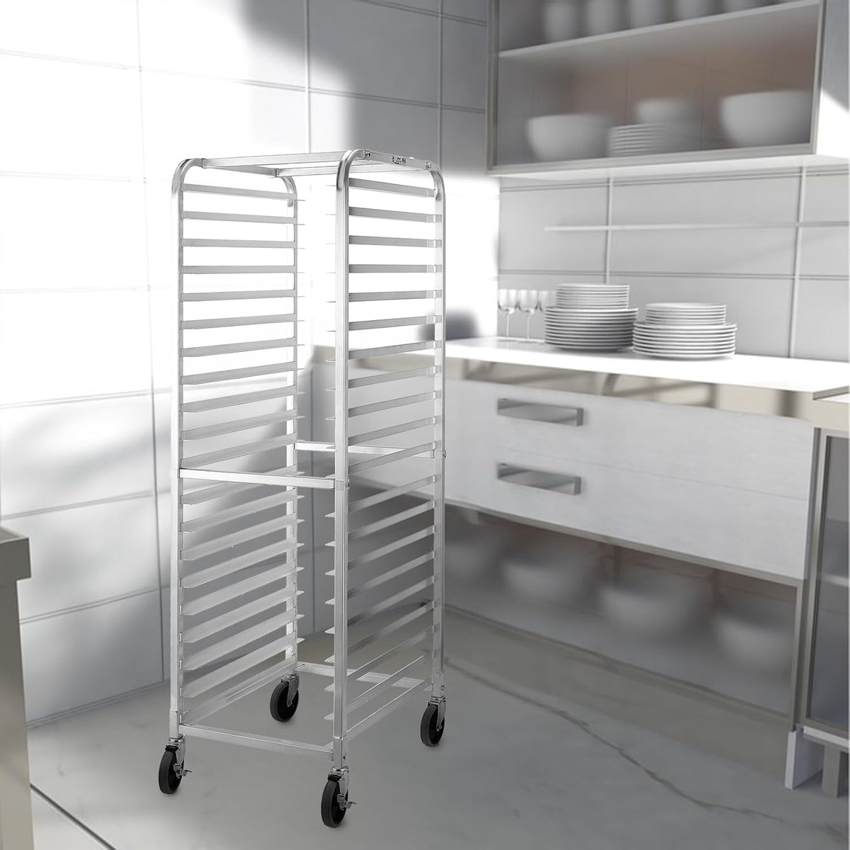 Hally Bun Pan Rack 20 Tier with Wheels Commercial Bakery Racking Aluminum