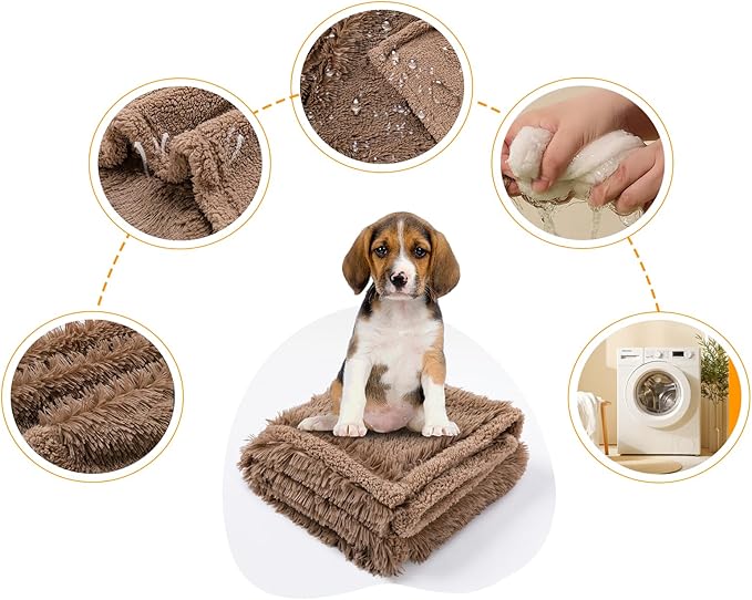 Waterproof Dog Calming Blanket Brown Long Faux Fur Pet Throw Blankets for Couch Sofa Bed Cover Washable(Brown,L-65x57in)