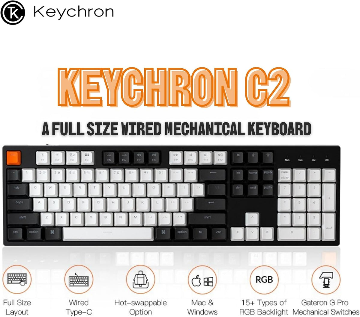 Keychron C2 Wired Full-Size Keyboard, Brown Switch, RGB Backlit