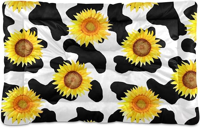 Pet Bed Milk Cow Print Sunflower Dog Bed Mat Absorbing Non Slip Pad Pet Sleeping Mat for Small, Medium, and Large Dogs Puppy Cat 36 in x 24 in