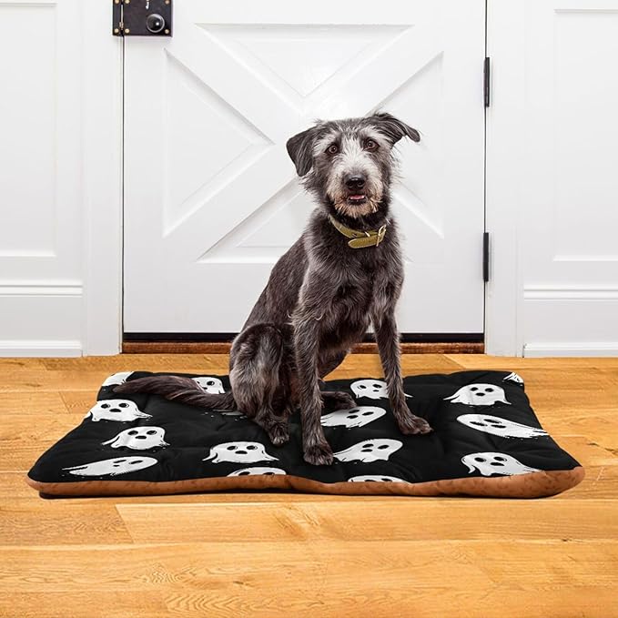 Halloween Dog Bed Mat Halloween Ghost Spooky Comfortable Pet Kennel Beds Washable Cat Beds Crate Pad Pets Sleeping Mattress for Large Medium Small Dogs 24 x18 Inch