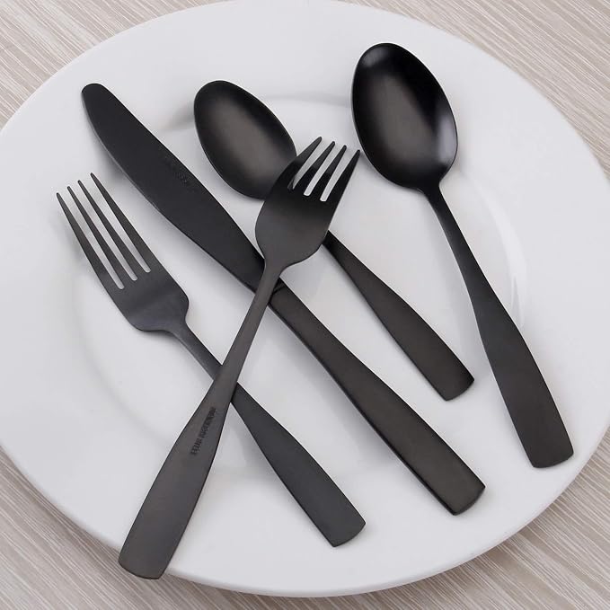 Matte Black Silverware Set, Satin Finish 20-Piece Stainless Steel Flatware set