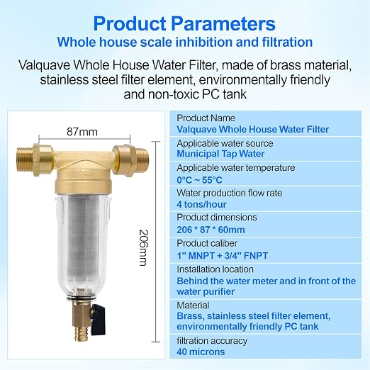 Whole House Spin Down Sediment Water Filter, 40 Micron, Reusable and Flushable