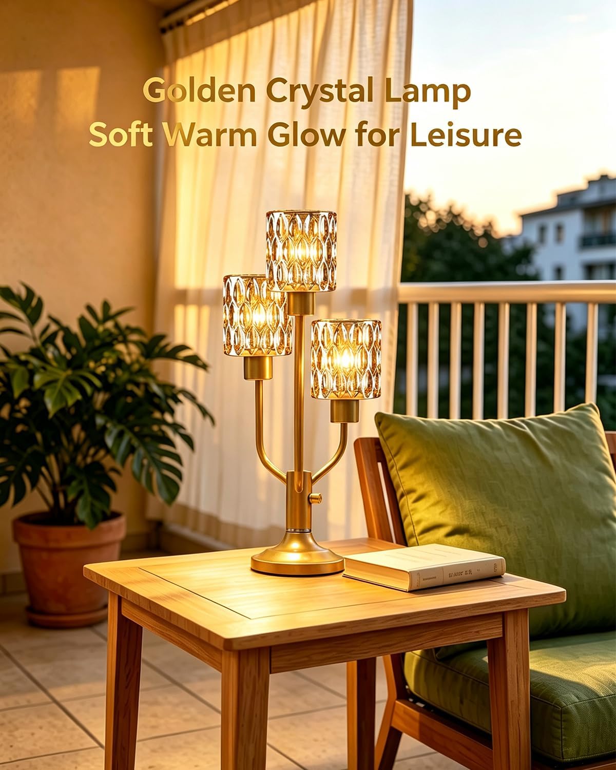 Lightdot Mid Century Modern Table Lamp Glod Glass Dimmable 3 Bulbs Included