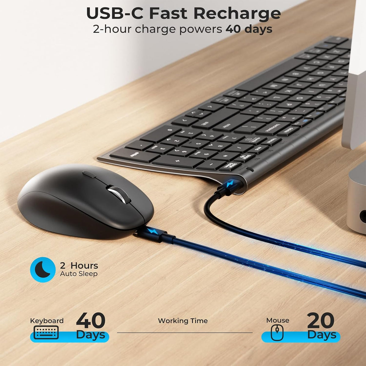 iClever DK05 Bluetooth Wireless Keyboard and Mouse Combo, Space Gray