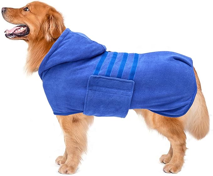 Geyecete Dog Drying Coats with Hood - Absorbent Robe Dry Fast Dog Towel - Microfibre Fast Drying Super Absorbent - Blue - M