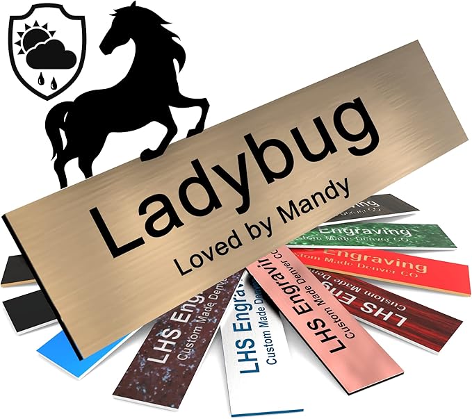 Personalized Horse Stall Name Plates, 2x12 Horse Stall Signs with Adhesive, All Weather UV Protected, Brushed Copper Pattern Plastic Black Letters - Made in USA - M5