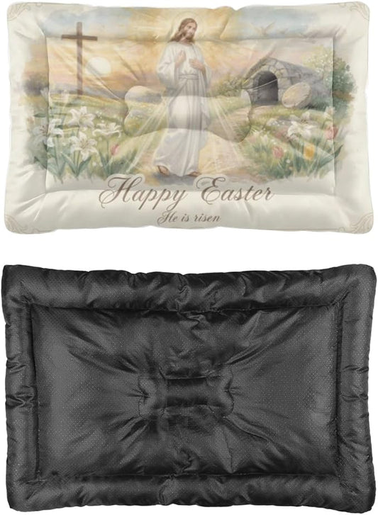 Dog Bed Outdoor 24 × 18 Inch Green Wildflowers Easter He is Risen Washable Pads for Dogs Dog Crate Pad Relaxing Crate Bed Kennel Cama Perro One Pack Pet Beds for Medium Dogs Kennel Pad Home