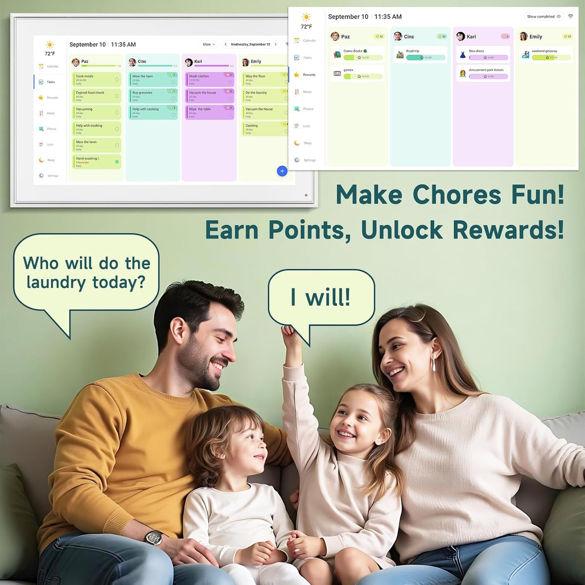 21.5 Inch Digital Calendar Wall Touch Screen Chore Chart Reward System