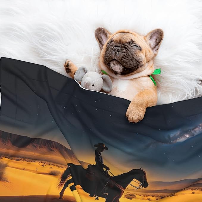 Waterproof Dog Blanket Soft Pet Blanket for Puppy Cat, Fleece Cat Throw Blankets for Furniture Bed Couch Sofa Reversible - Azure Sky Western Desert Cowboy