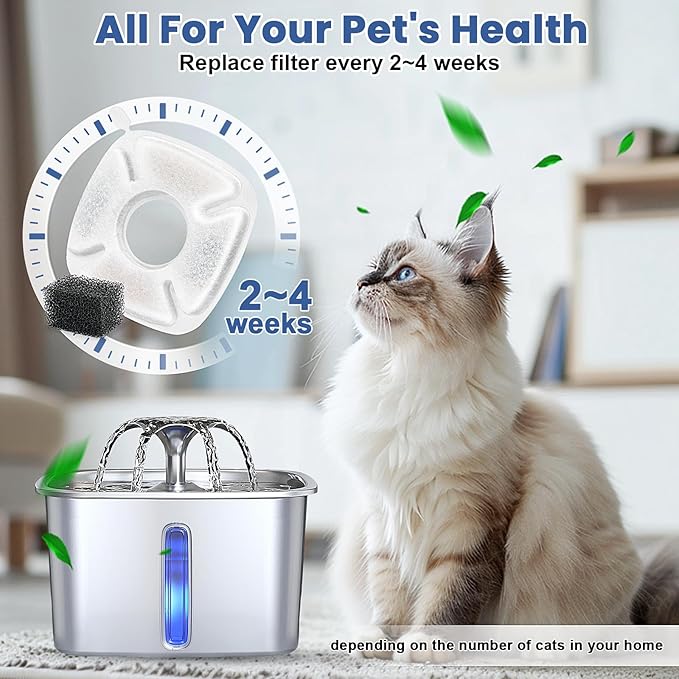 24 Pack Cat Water Fountain Replacement Filters, 12 Pcs Cats Fountain Filters & 12 Pcs Pre-Filter Sponges for 95oz/2.8L 135oz/4L 67oz/2L Automatic Pet Dog Fountain Water Dispenser