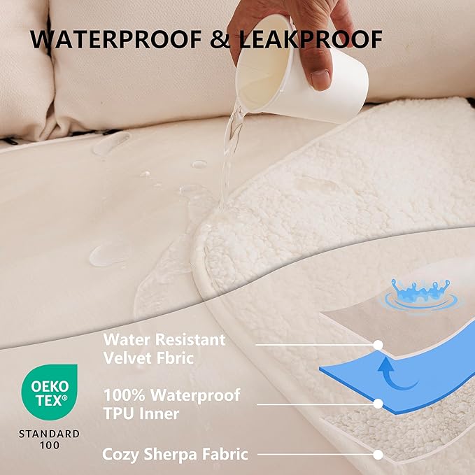 Waterproof Dog Blanket for Medium Dog, Leak Proof Pet Couch Sherpa Throw Blankets for Cat, Reversible Sofa Bed Protector Machine Washable-30 x40,Beige
