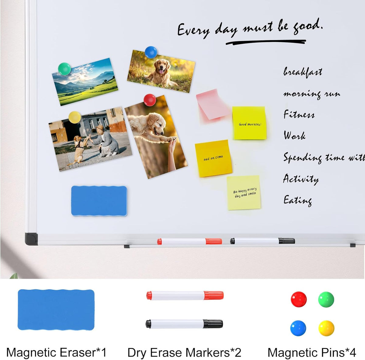 OLIXIS 30" x 40" Magnetic White Board, Dry Erase Board for Wall, Whiteboard with 1 Dry Eraser & 2 Multicolor Markers & 4 Magnetic Pins, Aluminium Frame for Home, School, Office, White