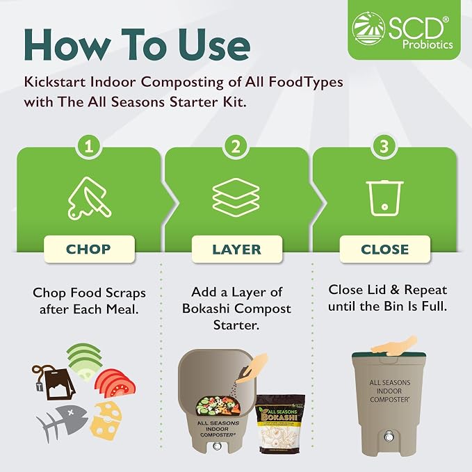 All Seasons Indoor Composter Starter Kit – 5 Gallon Tan Compost Bin