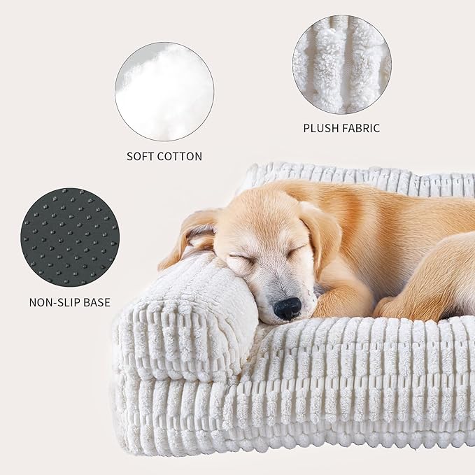Cute Couch for Pets, Fluffy Pets Sofa with Soft Corduroy Fleece, Supportive Pet Sofa with Non-Slip Bottom, 30inch, Cream