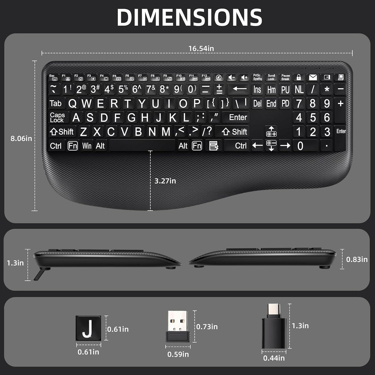 Hamile Large Print Wireless Backlit Keyboard for Windows, Black