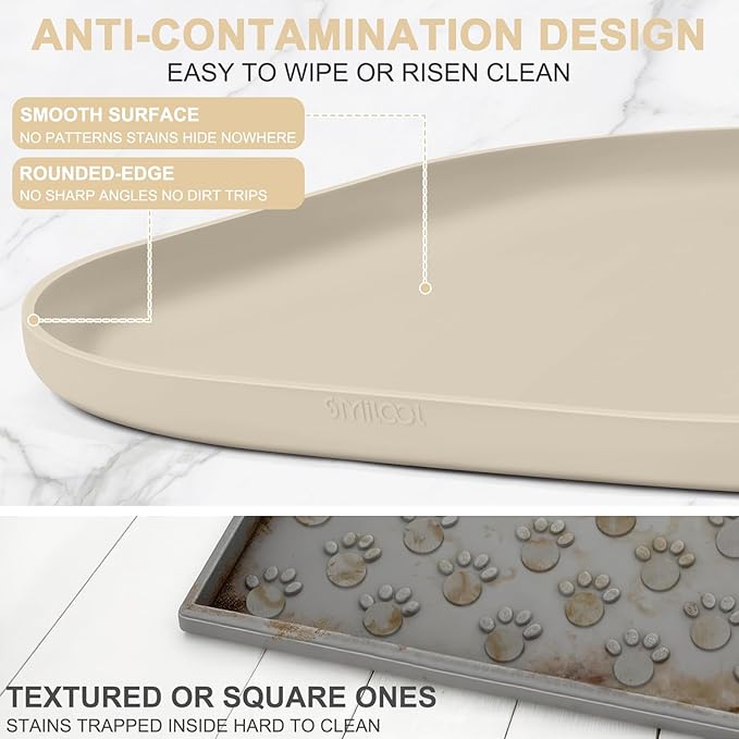 Small Silicone Pet Food Mat with Raised Edge for Food and Water Bowl, Square Dog Feeding Mats, Cat Food Trays for Floor Waterproof, Rubber Tray for Dogs and Cats, 12 x 12 x 0.7 Beige